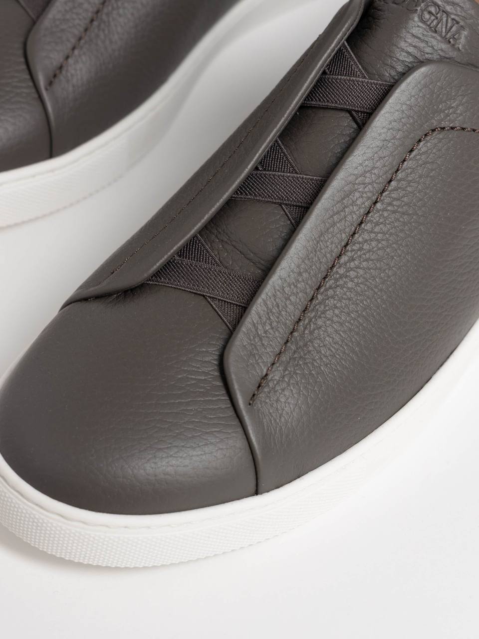 Zegna Triple Stitch leather sneakers WHITE BLACK