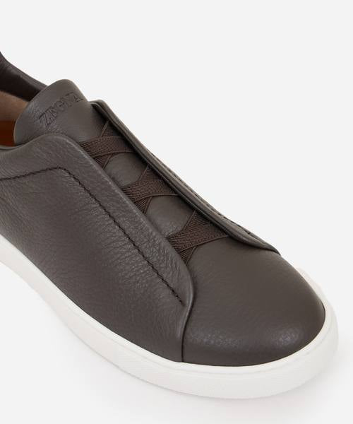 Zegna Triple Stitch leather sneakers WHITE BLACK