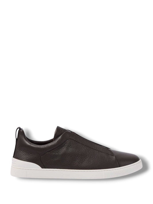 Zegna Triple Stitch leather sneakers WHITE BLACK