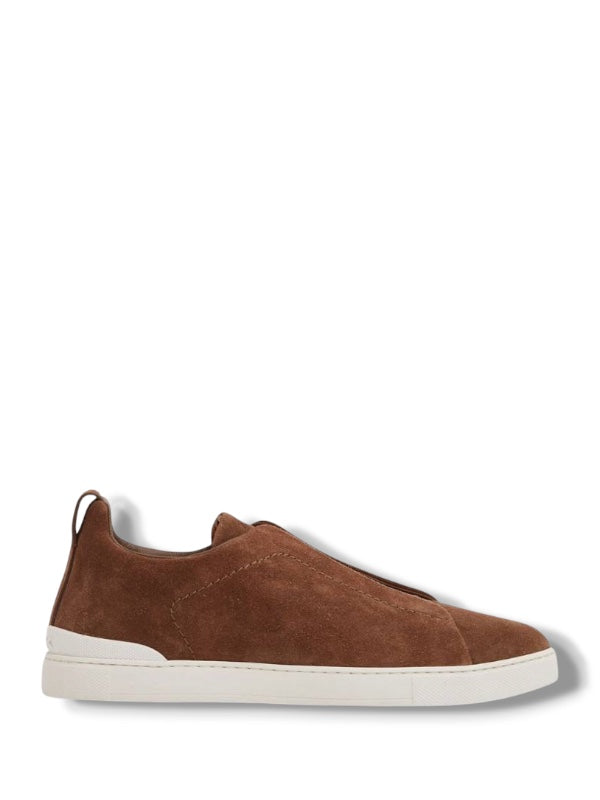 Zegna Suede Low-Top Sneakers – Light Brown Calf Suede/Leather
